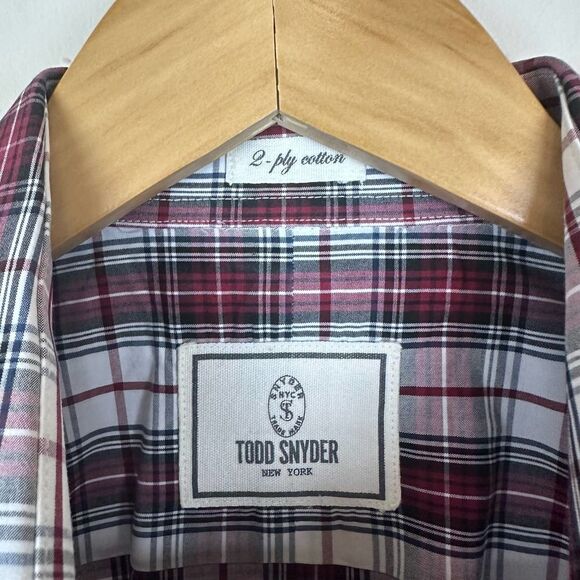 Todd Snyder Red Plaid 2 Ply Cotton‎ Button Up Shirt EUC 15 32/33 - Picture 3 of 9